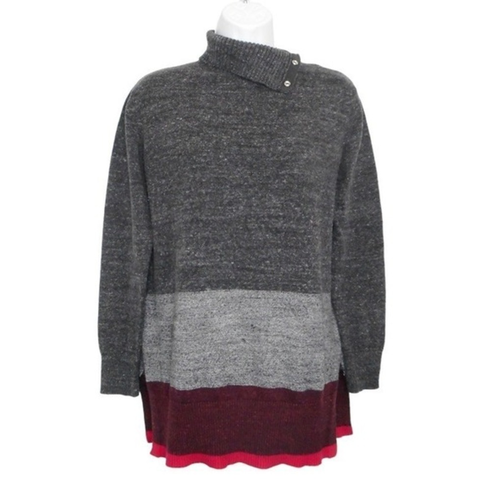 GAP Womens Tunic Sweater S Gray Long Sleeve Colorblock‎ Snap Turtleneck Knit